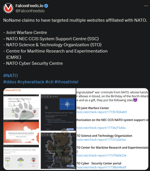 X showing the NoName attack on NATO
