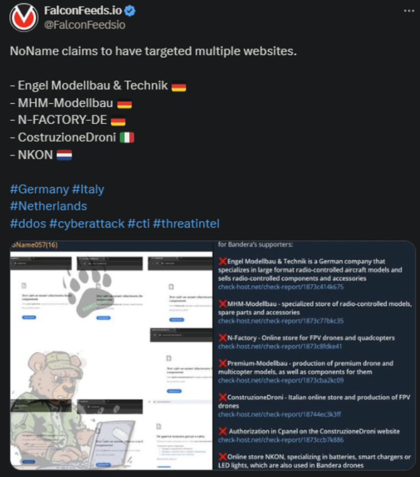 X showing the Noname attack on multiple websites