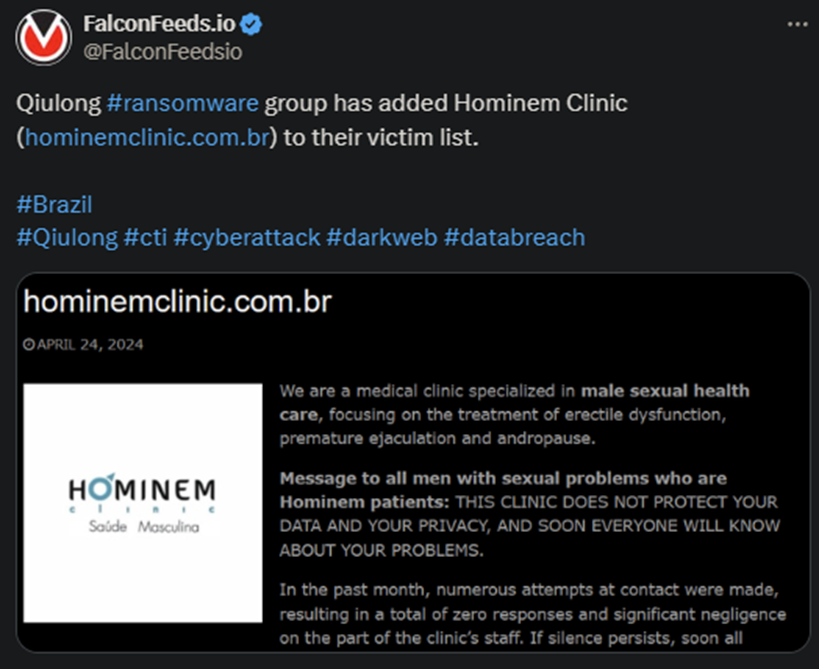 X showing the Qiulong attack on Hominem Clinic