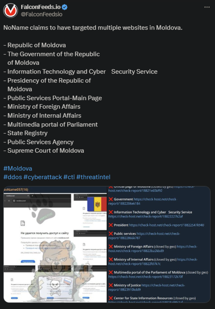 X showing the NoName attack on the Moldavian websites