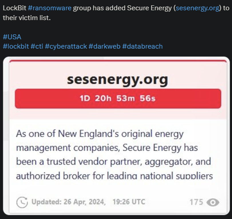 X showing the LockBit attack on Secure Energy