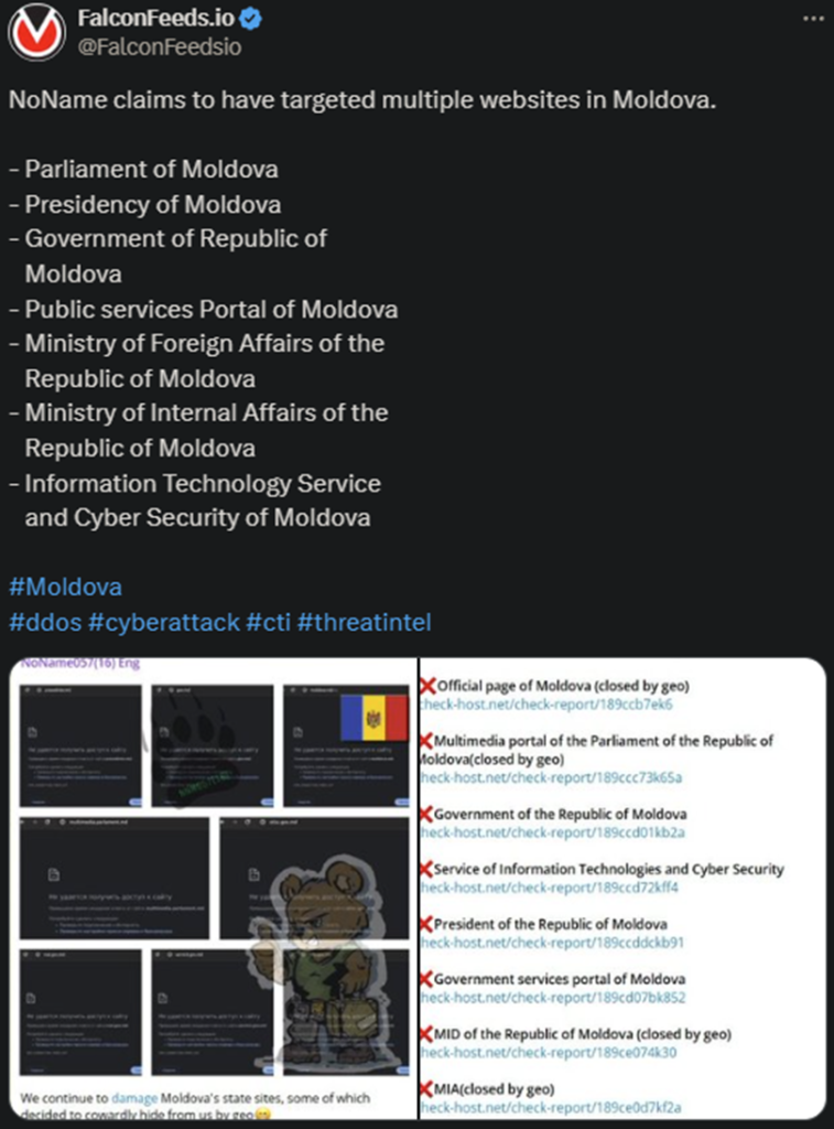 X showing the NoName attack on the Moldavian websites
