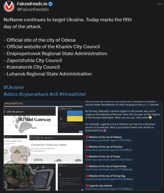 X showing the NoName attack on Ukraine