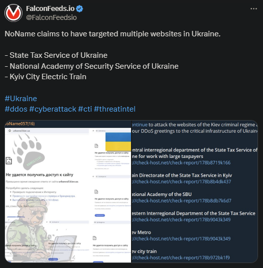 X showing the NoName attack on Ukraine