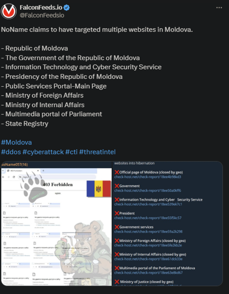 X showing the NoName's attack on Moldova