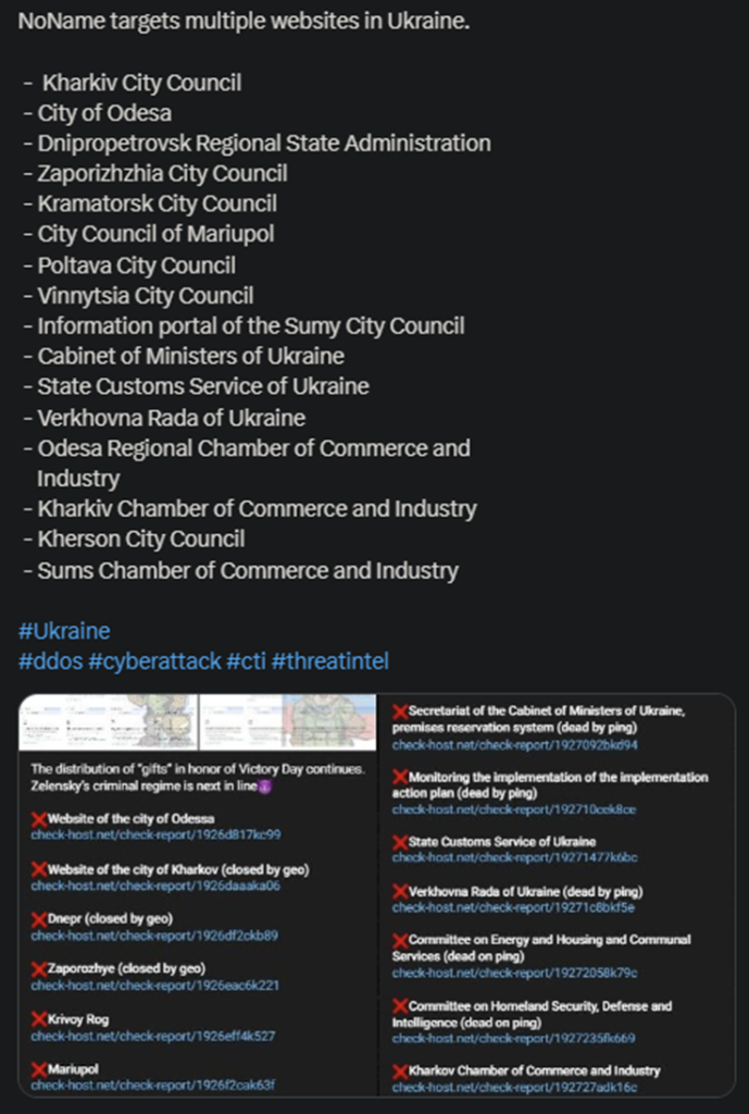 X showing the NoName attack on Ukraine