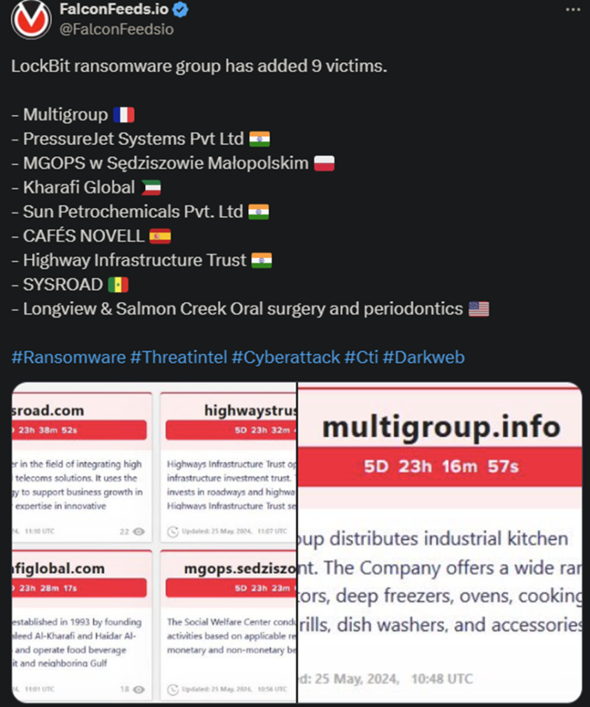 X showing the LockBit attack on the 9 victims