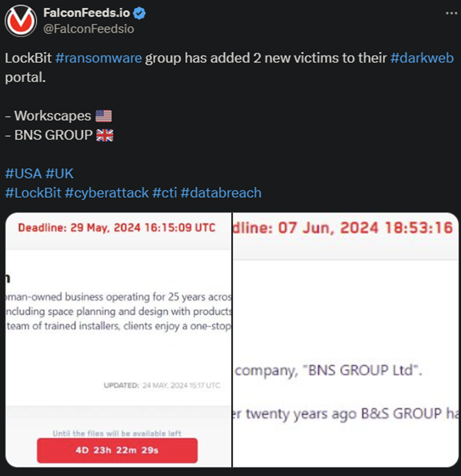 X showing the LockBit attack on the 2 victims