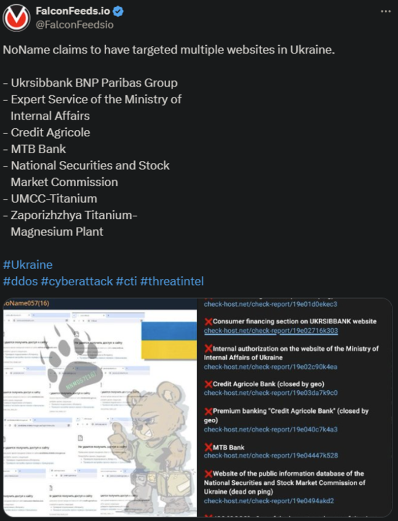 X showing the NoName attack on the Ukrainian sites
