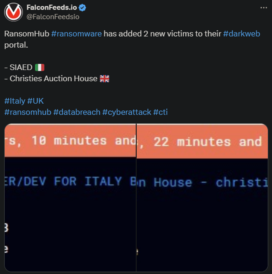 X showing the RansomHub attack on the 2 victims
