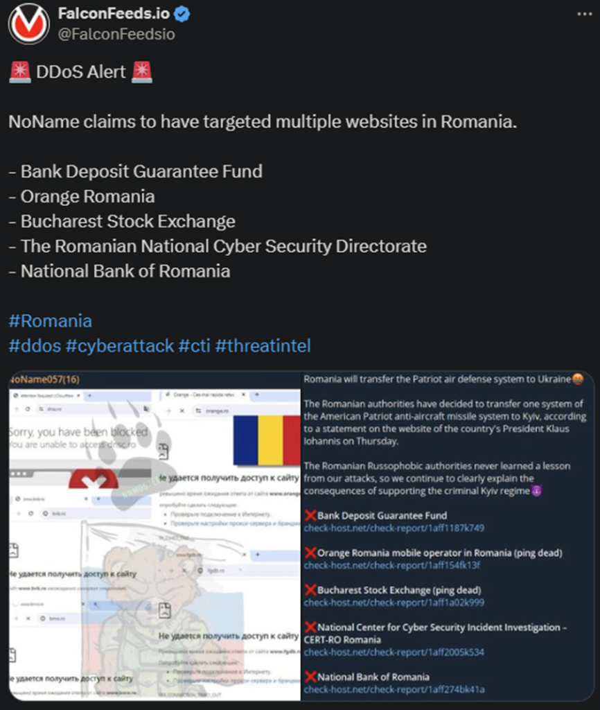 X showing the NoName attack on Romania