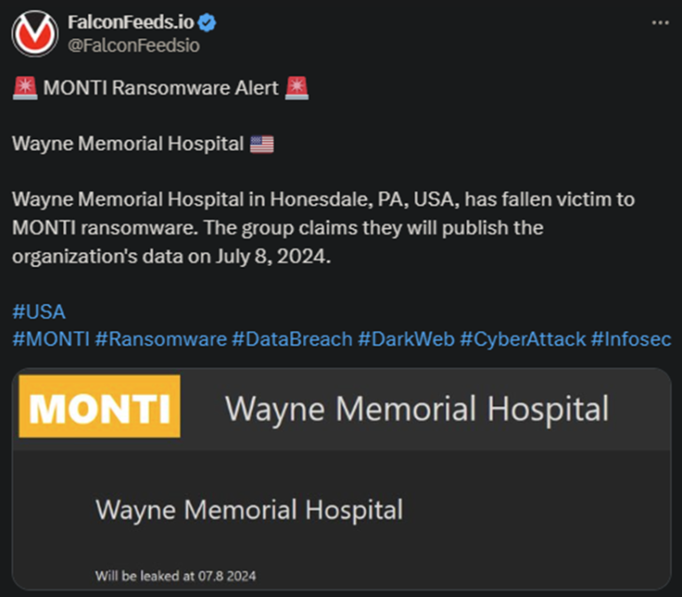 MONTI Ransomware Breaches Wayne Memorial - Privacy Affairs